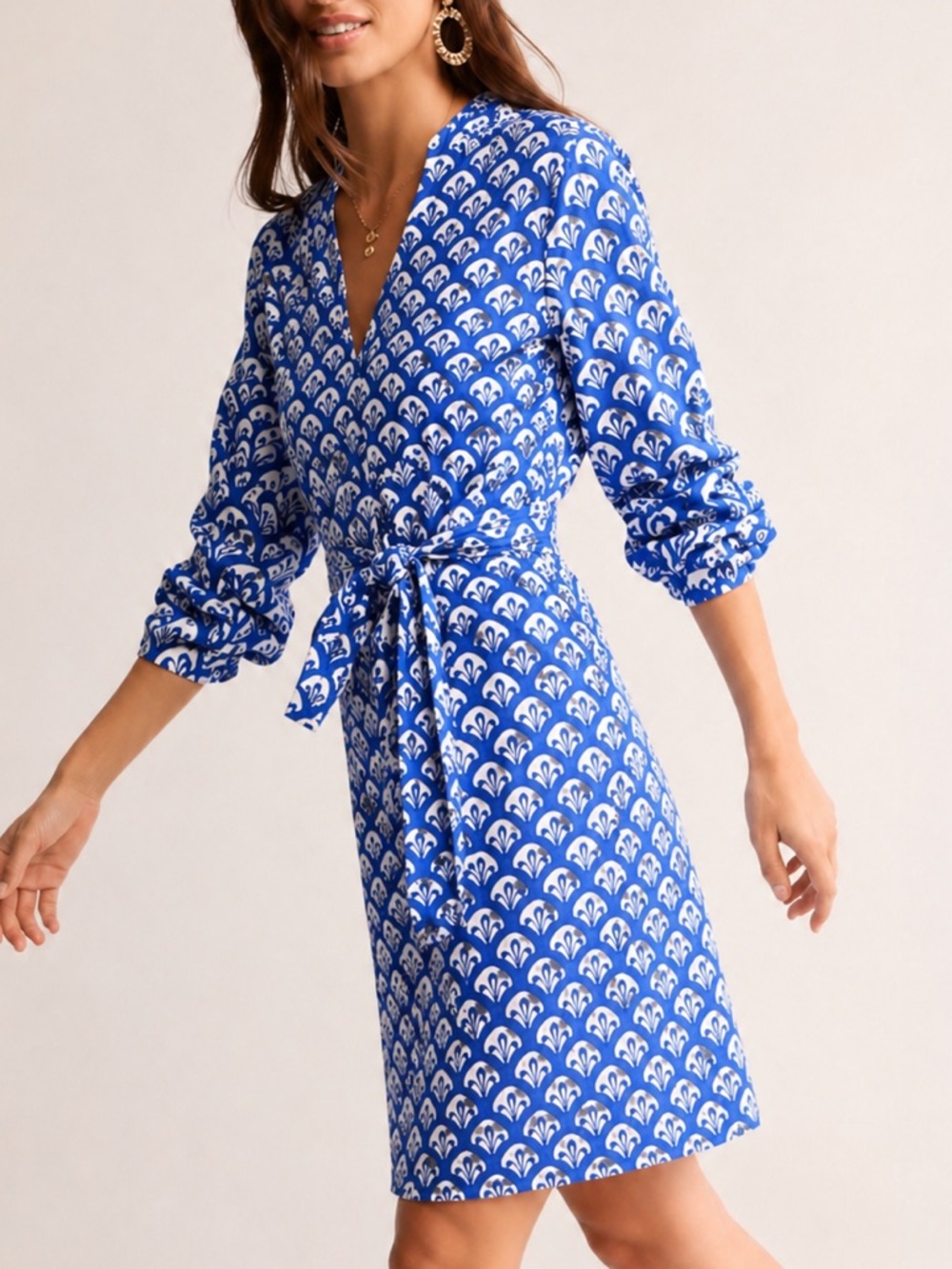 Boden Blue Geometric Scalloped Pattern Jersey Shirt Dress Size 4R NWOT